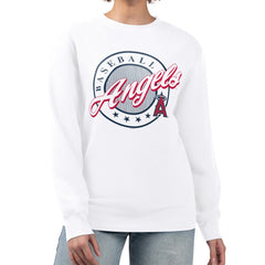 White Los Angeles Angels G-III 4Her by Carl Banks Women's Pinstripe Circle Team Fleece Pullover Sweatshirt