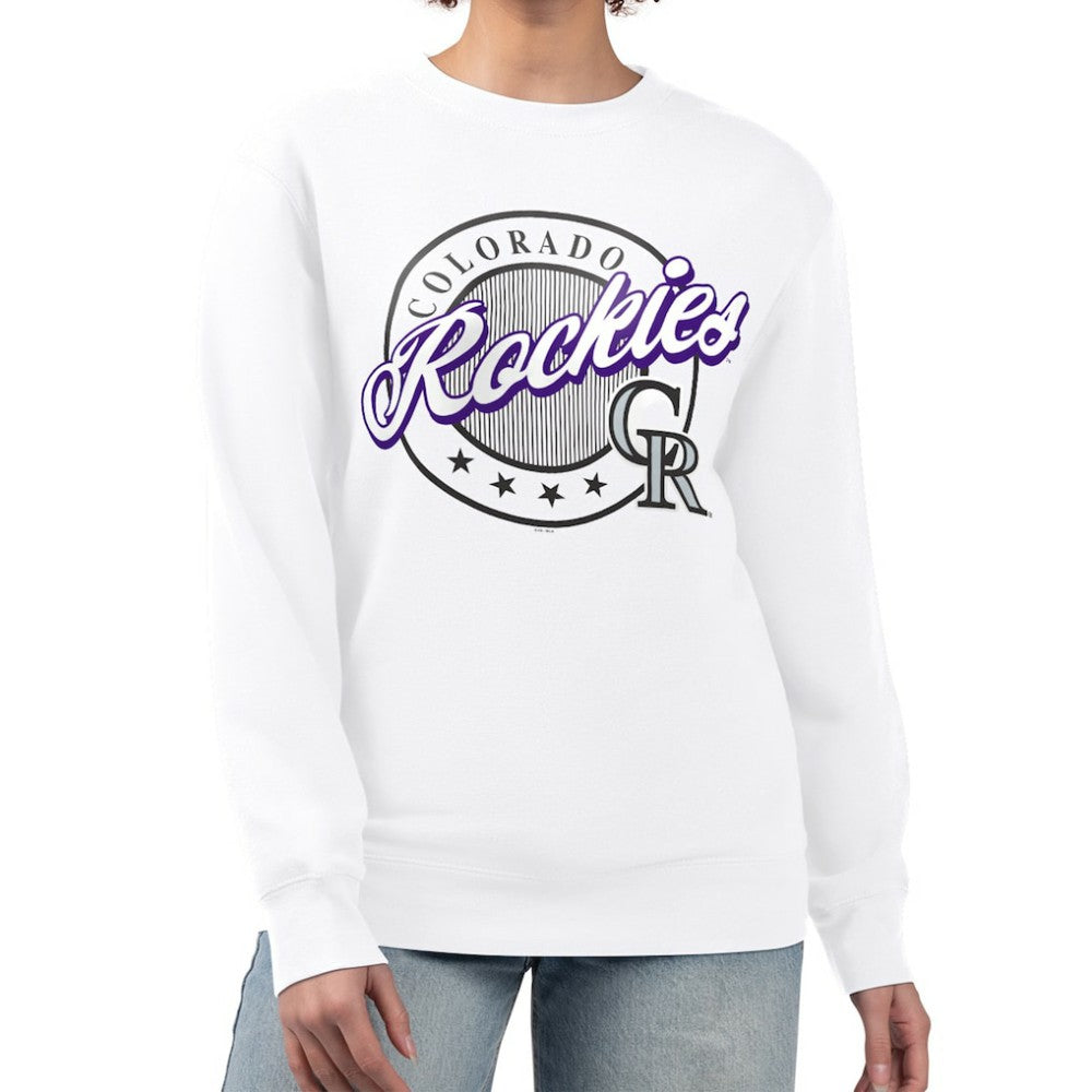 White Colorado Rockies G-III 4Her by Carl Banks Women's Pinstripe Circle Team Fleece Pullover Sweatshirt