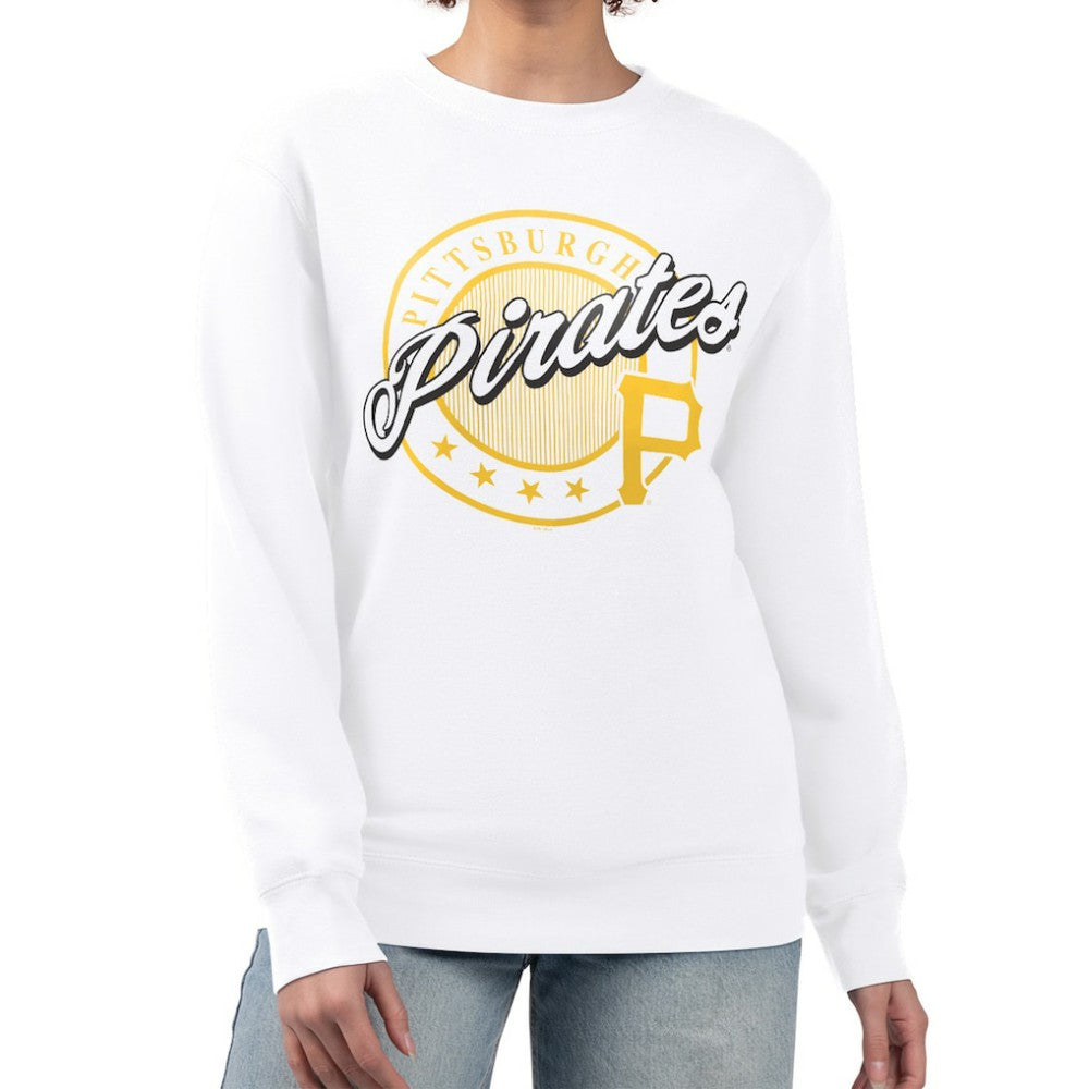 White Pittsburgh Pirates G-III 4Her by Carl Banks Women's Pinstripe Circle Team Fleece Pullover Sweatshirt