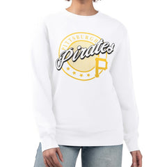 White Pittsburgh Pirates G-III 4Her by Carl Banks Women's Pinstripe Circle Team Fleece Pullover Sweatshirt