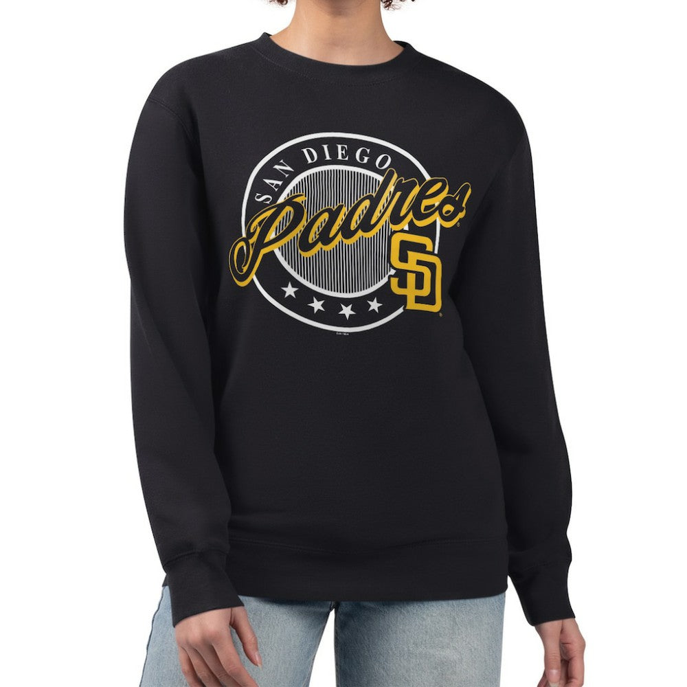 Black San Diego Padres G-III 4Her by Carl Banks Women's Pinstripe Circle Team Fleece Pullover Sweatshirt
