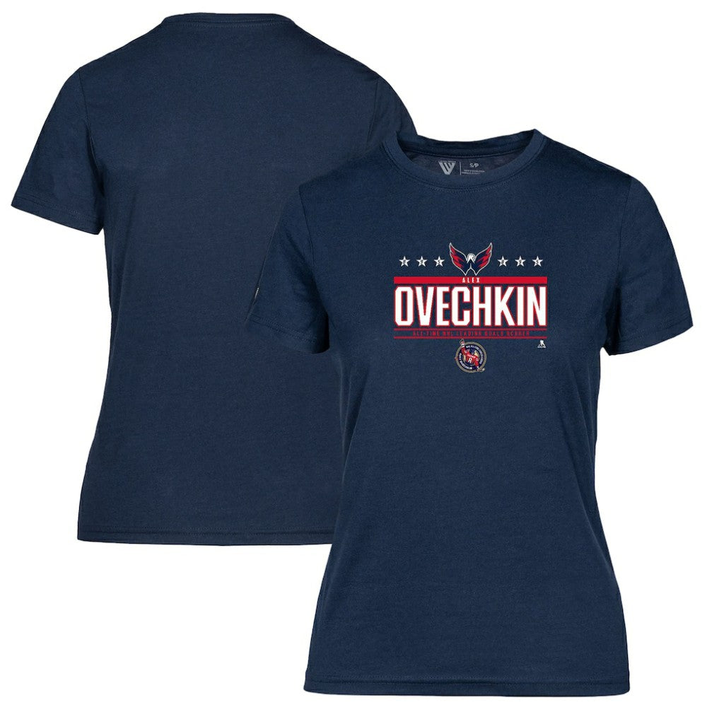 NHL Alexander Ovechkin Washington Capitals Levelwear Women's NHL All-Time Leading Goal Scorer Milestone Stars Name & Number Maddox T-Shirt