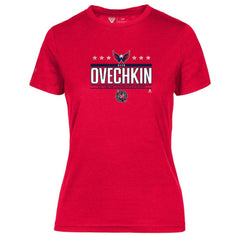 NHL Alexander Ovechkin Washington Capitals Levelwear Women's NHL All-Time Leading Goal Scorer Milestone Stars Name & Number Maddox T-Shirt