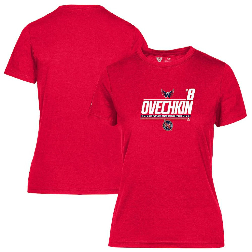 NHL Alexander Ovechkin Washington Capitals Levelwear Women's NHL All-Time Leading Goal Scorer Milestone Name & Number Maddox T-Shirt