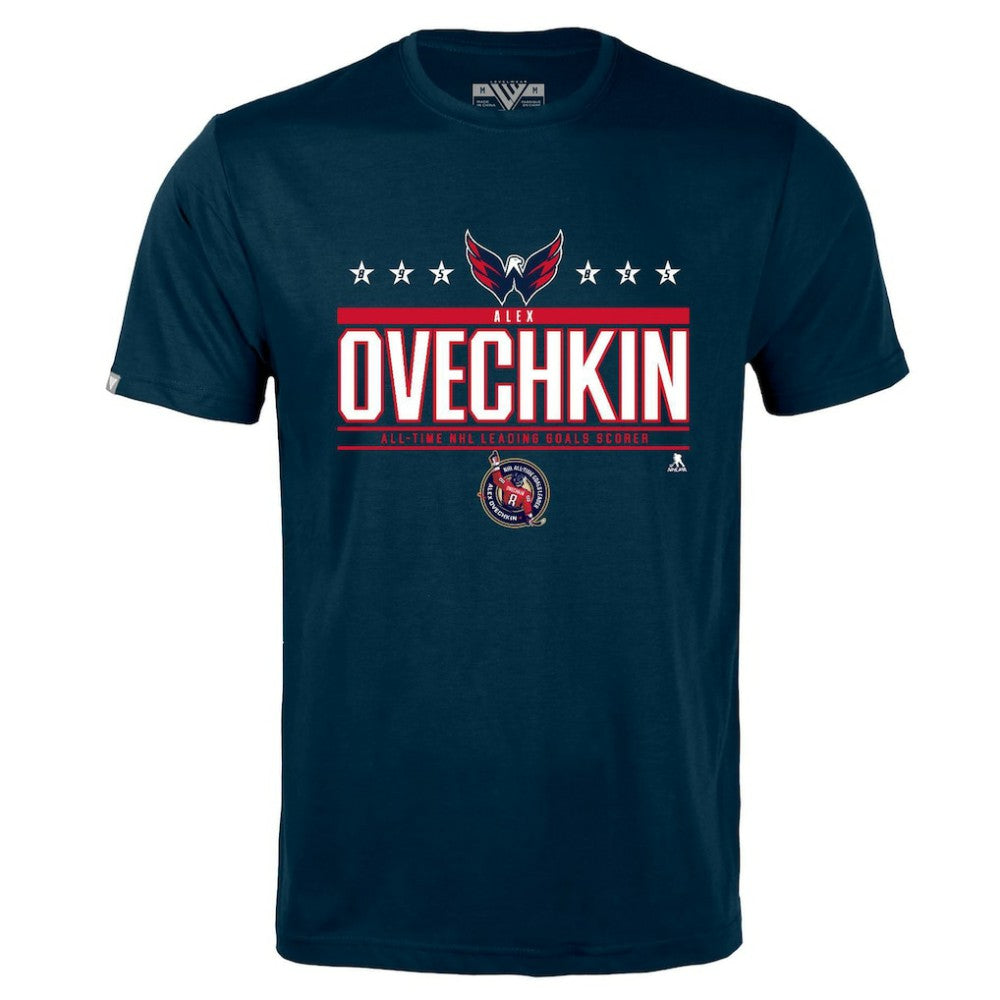 NHL Alexander Ovechkin Washington Capitals Levelwear NHL All-Time Leading Goal Scorer Milestone Stars Name & Number Richmond T-Shirt