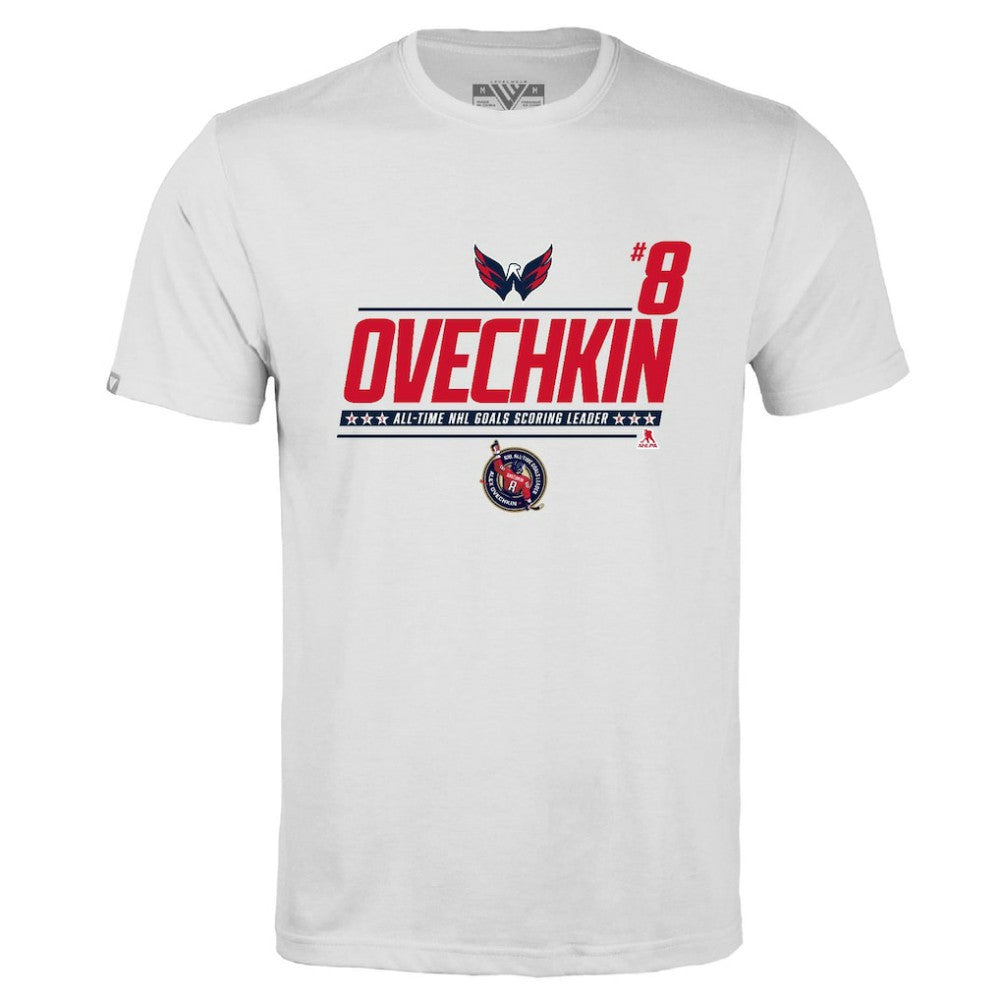 NHL Alexander Ovechkin Washington Capitals Levelwear NHL All-Time Leading Goal Scorer Milestone Name & Number Richmond T-Shirt
