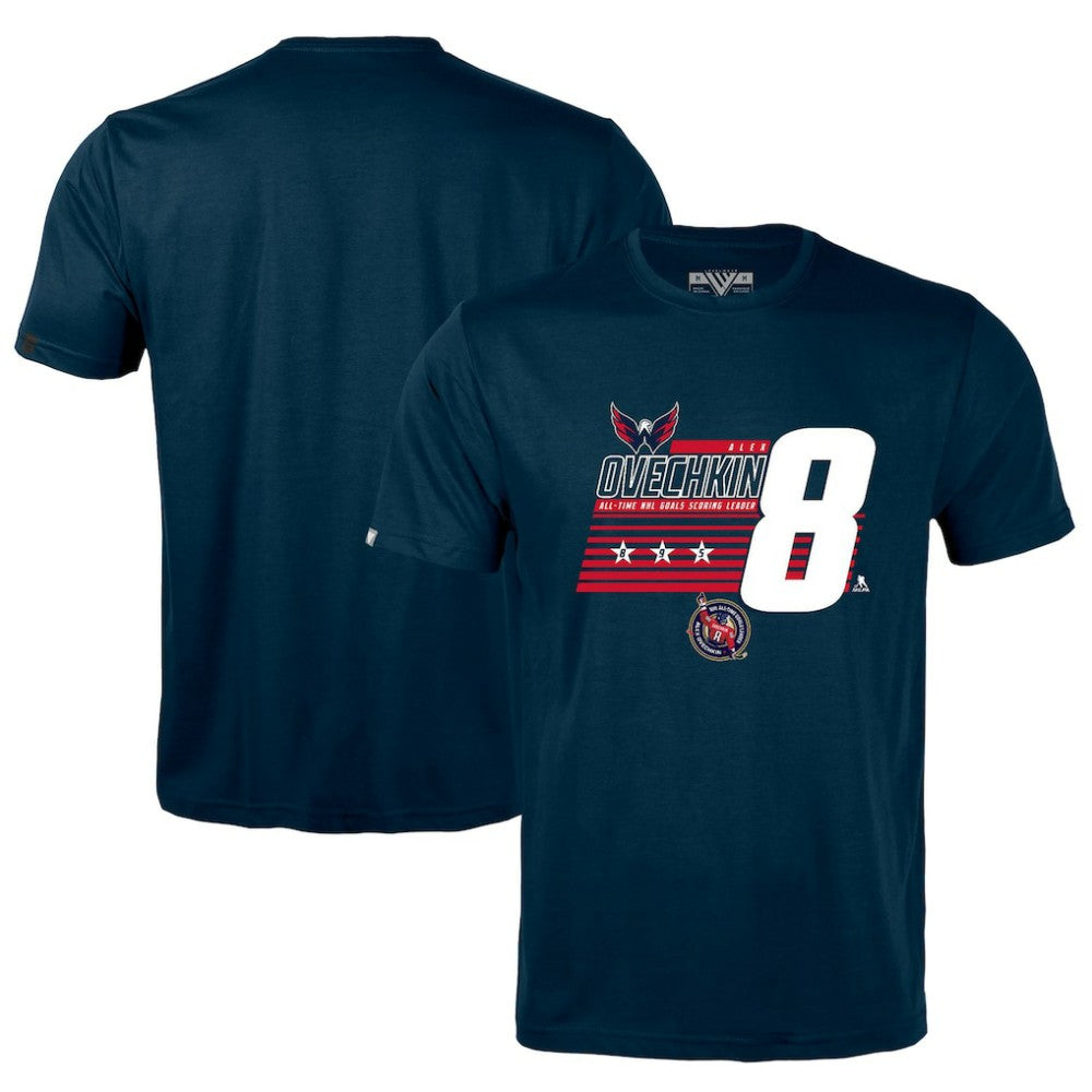 NHL Alexander Ovechkin Washington Capitals Levelwear NHL All-Time Leading Goal Scorer Milestone Stripes Name & Number Richmond T-Shirt