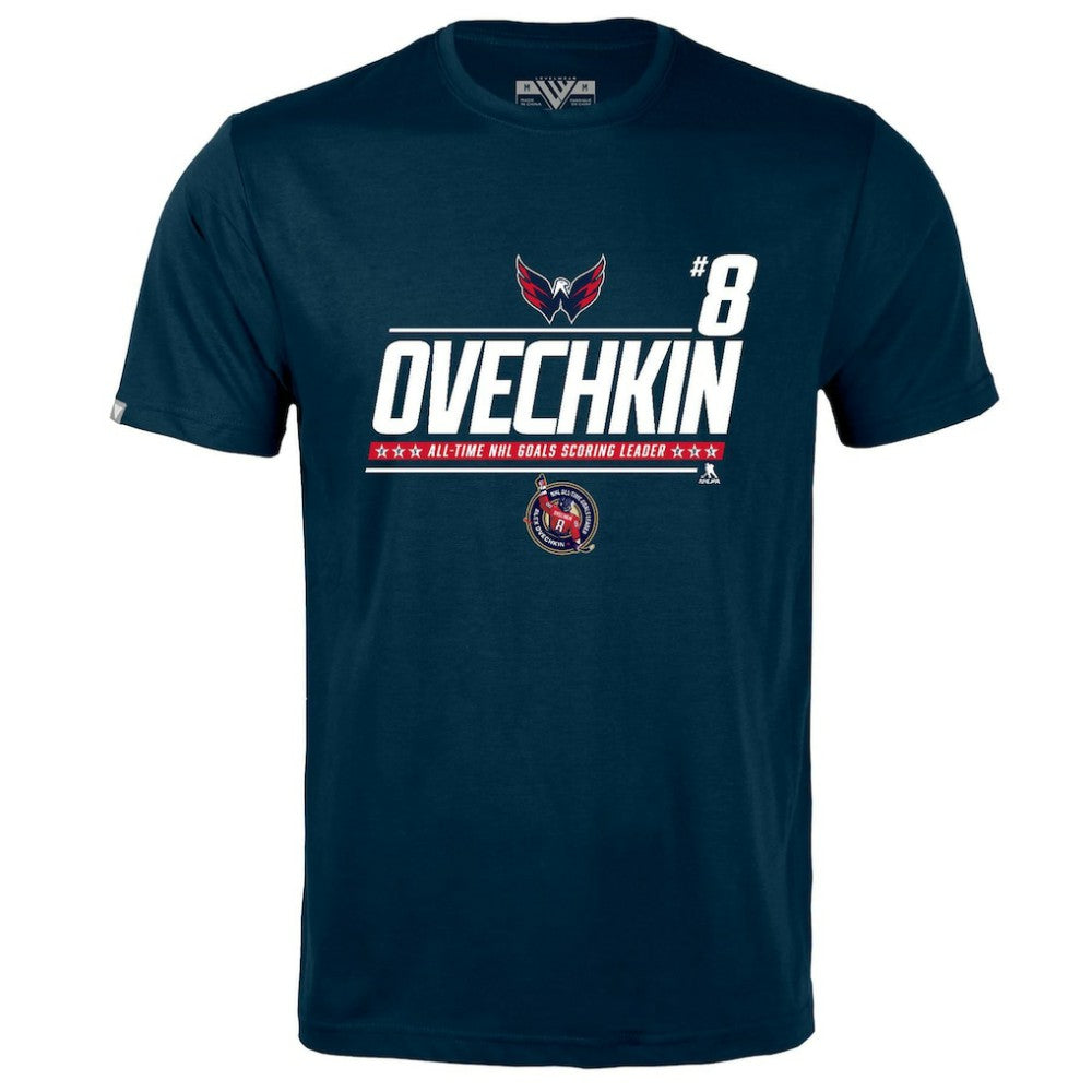NHL Alexander Ovechkin Washington Capitals Levelwear NHL All-Time Leading Goal Scorer Milestone Name & Number Richmond T-Shirt
