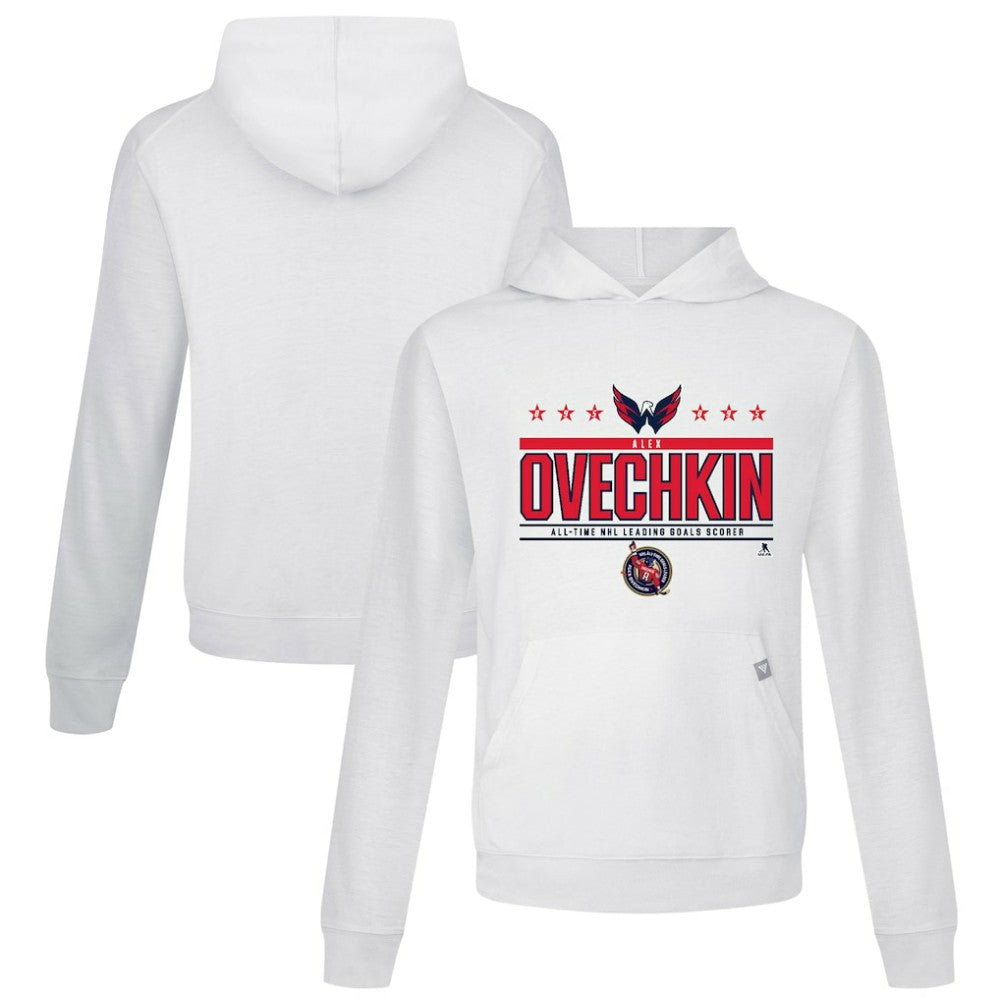 NHL Alexander Ovechkin Washington Capitals Levelwear NHL All-Time Leading Goal Scorer Milestone Stars Name & Number Relay Pullover Hoodie