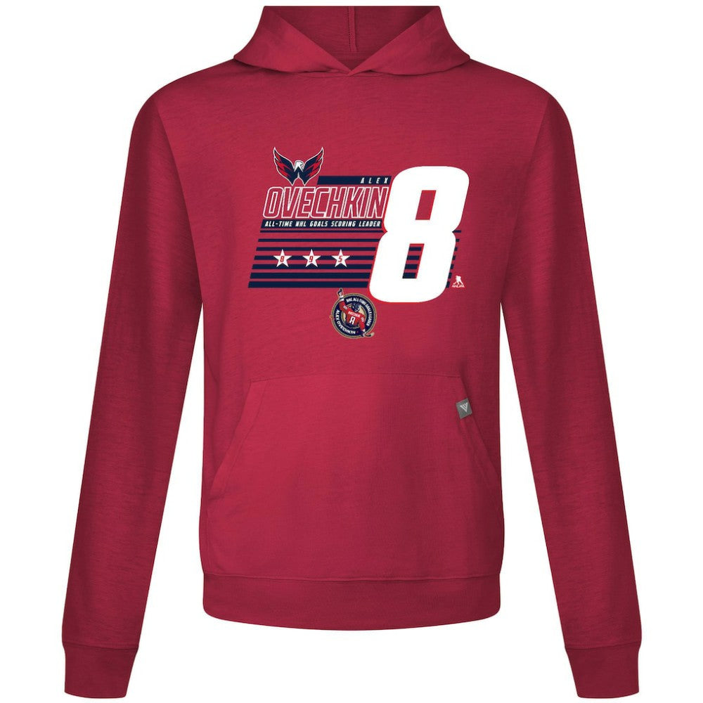 NHL Alexander Ovechkin Washington Capitals Levelwear NHL All-Time Leading Goal Scorer Milestone Stripes Name & Number Relay Pullover Hoodie