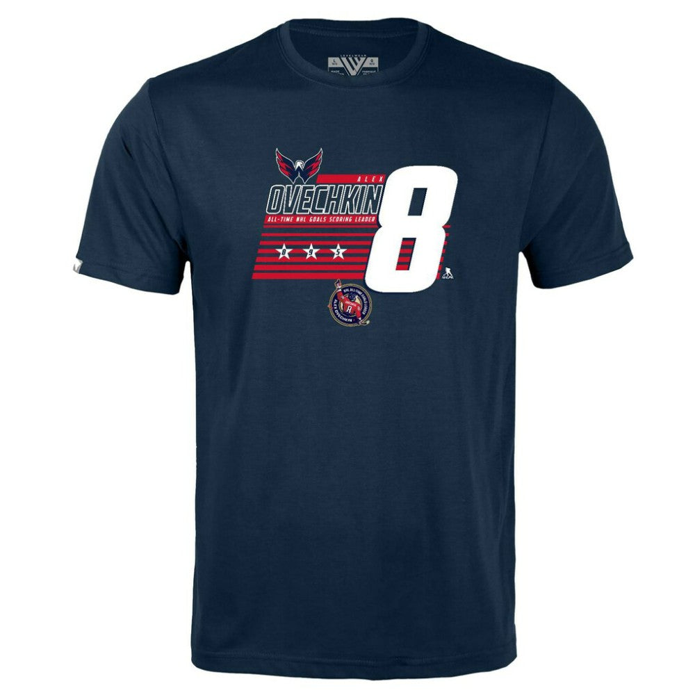 NHL Alexander Ovechkin Washington Capitals Levelwear Youth NHL All-Time Leading Goal Scorer Milestone Stripes Name & Number Little Richmond T-Shirt