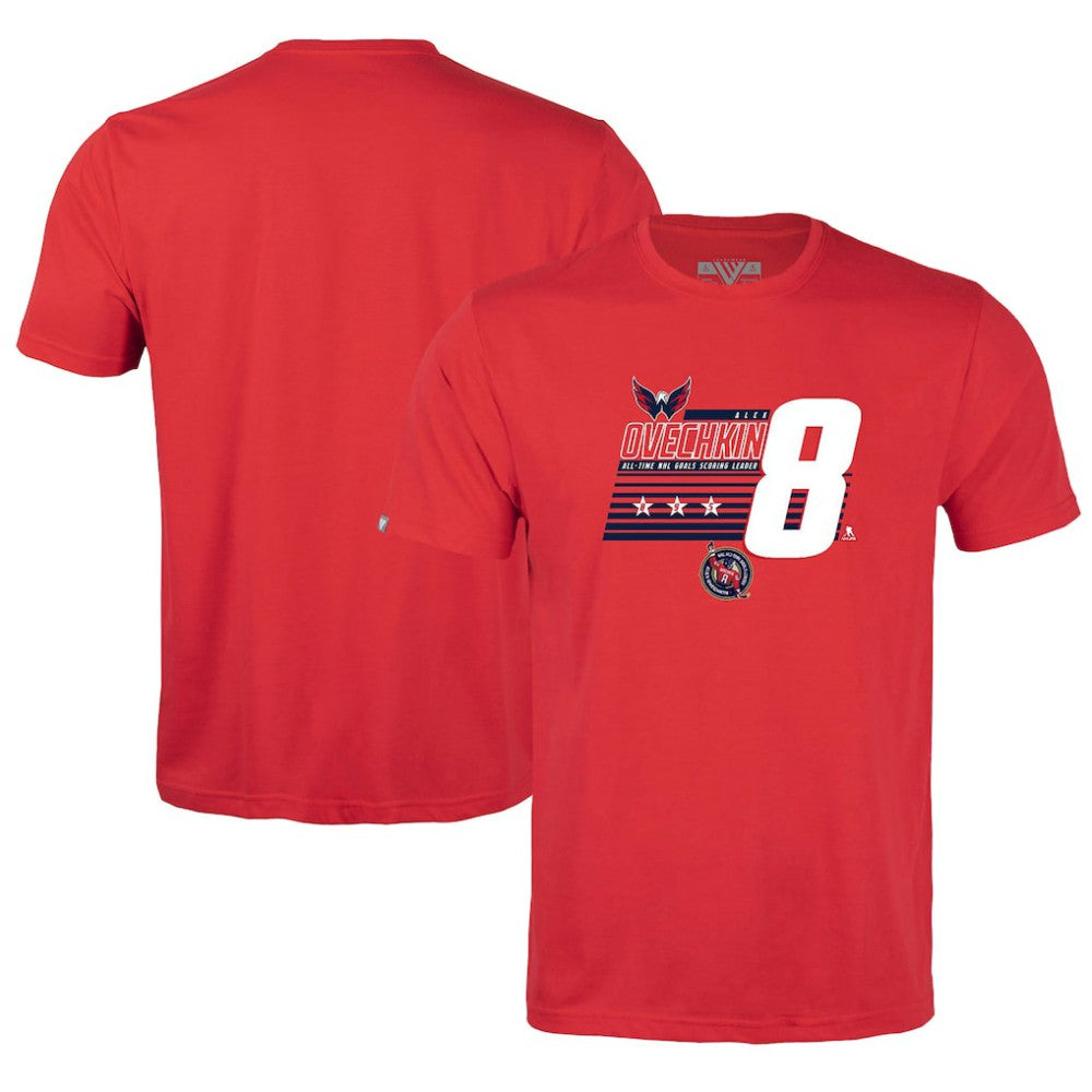 NHL Alexander Ovechkin Washington Capitals Levelwear Youth NHL All-Time Leading Goal Scorer Milestone Stripes Name & Number Little Richmond T-Shirt