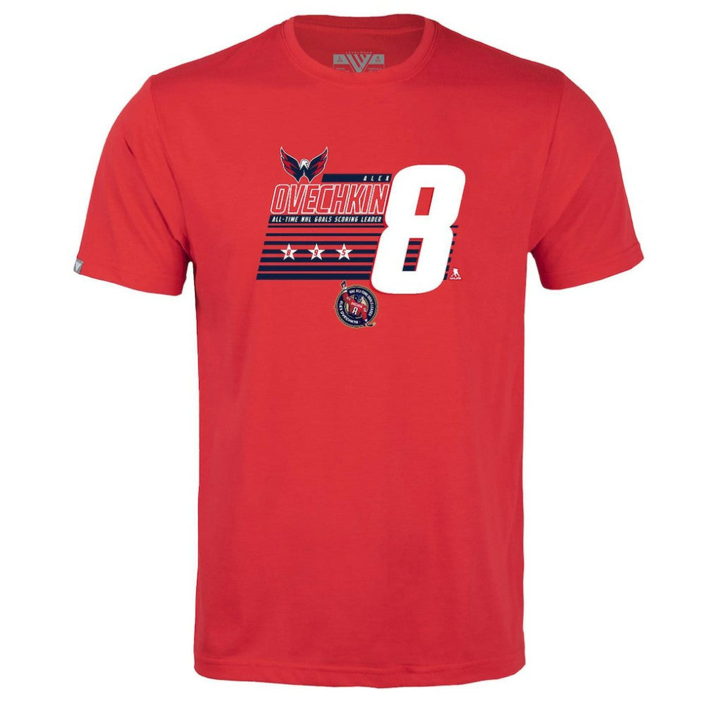 NHL Alexander Ovechkin Washington Capitals Levelwear Youth NHL All-Time Leading Goal Scorer Milestone Stripes Name & Number Little Richmond T-Shirt