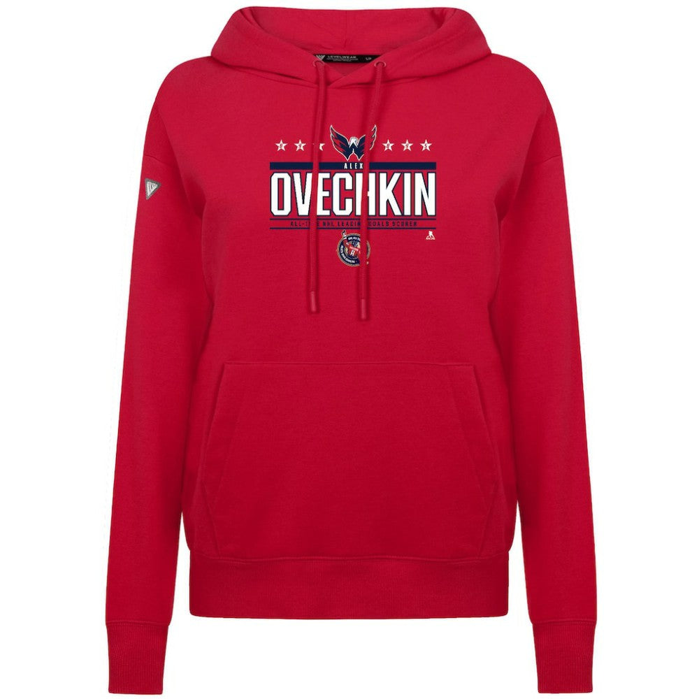 NHL Alexander Ovechkin Washington Capitals Levelwear Women's NHL All-Time Leading Goal Scorer Milestone Stripes Name & Number Adorn Pullover Hoodie