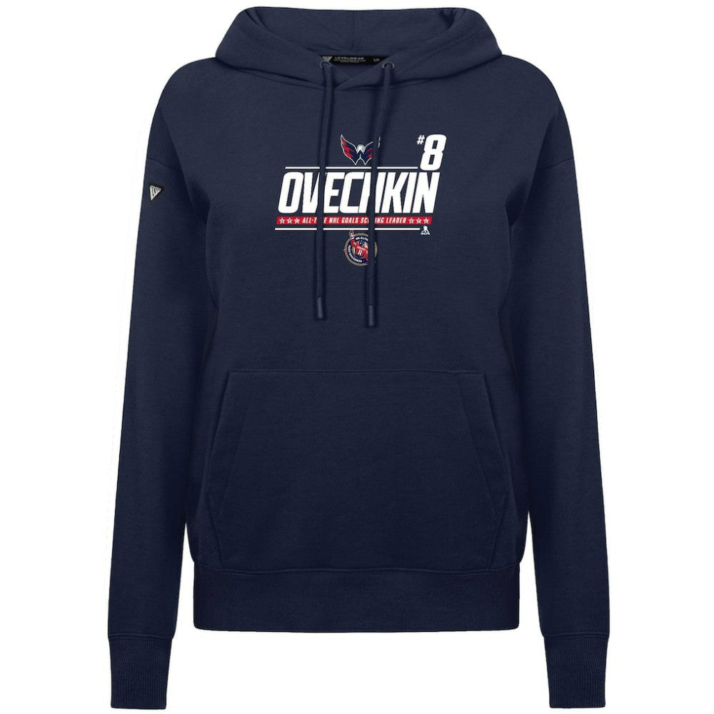 NHL Alexander Ovechkin Washington Capitals Levelwear Women's NHL All-Time Leading Goal Scorer Milestone Stripes Name & Number Adorn Pullover Hoodie