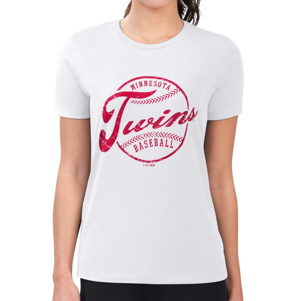 White Minnesota Twins G-III 4Her by Carl Banks Women's Super-Slim Fit Lightweight Distressed Baseball Team T-Shirt
