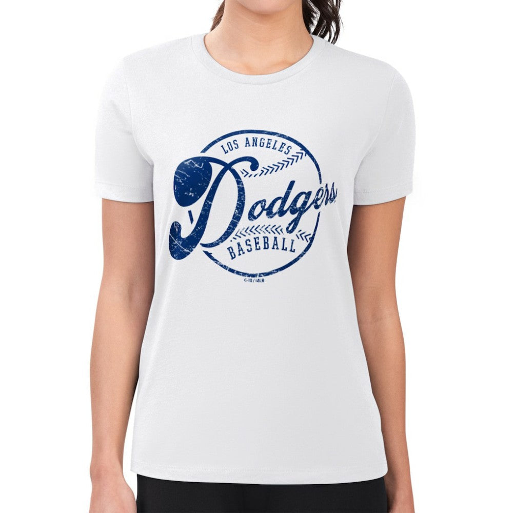 White Los Angeles Dodgers G-III 4Her by Carl Banks Women's Super-Slim Fit Lightweight Distressed Baseball Team T-Shirt