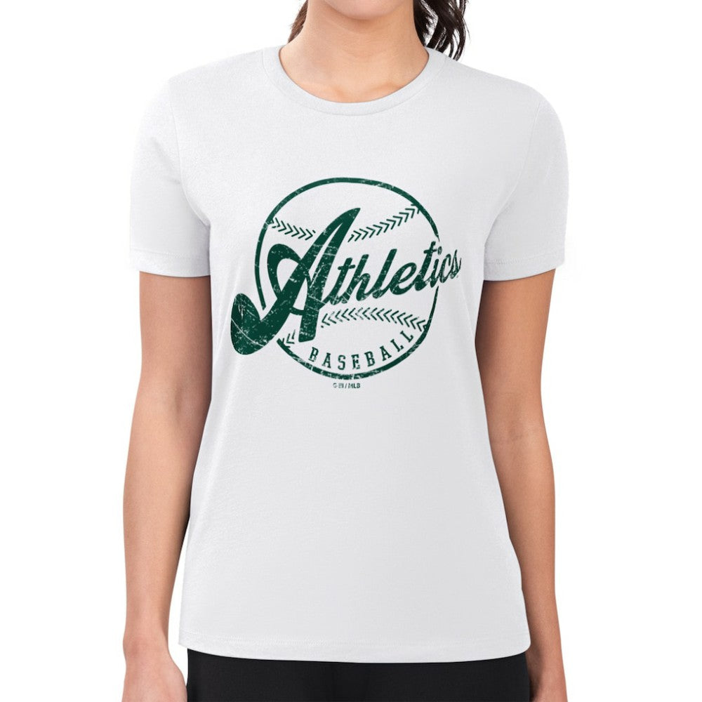 White Athletics G-III 4Her by Carl Banks Women's Super-Slim Fit Lightweight Distressed Baseball Team T-Shirt