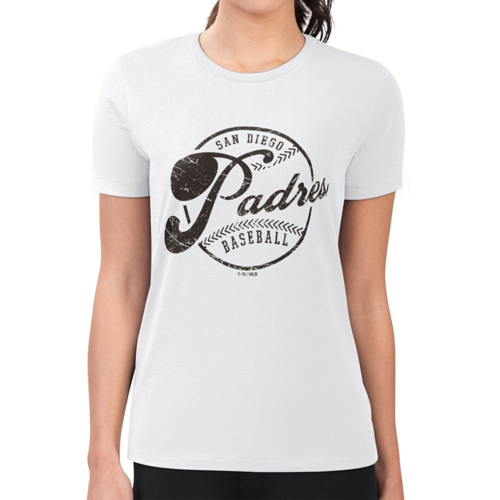 White San Diego Padres G-III 4Her by Carl Banks Women's Super-Slim Fit Lightweight Distressed Baseball Team T-Shirt