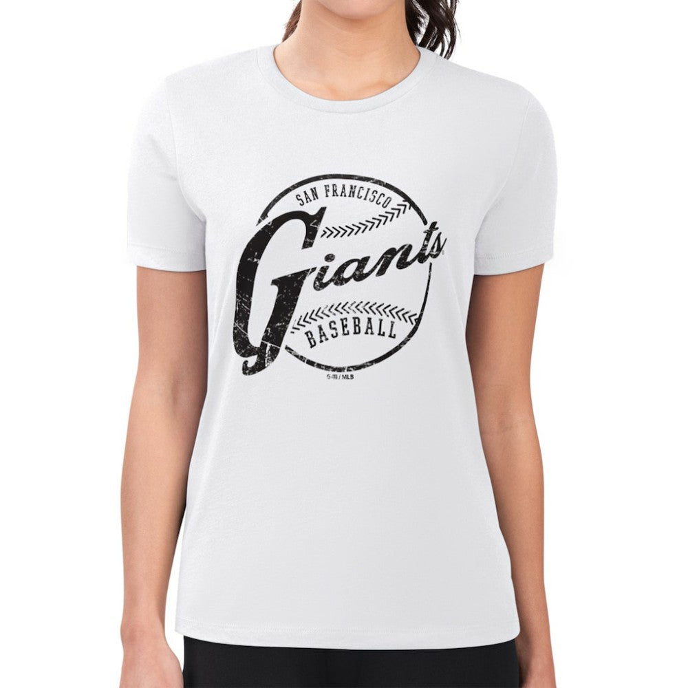 White San Francisco Giants G-III 4Her by Carl Banks Women's Super-Slim Fit Lightweight Distressed Baseball Team T-Shirt