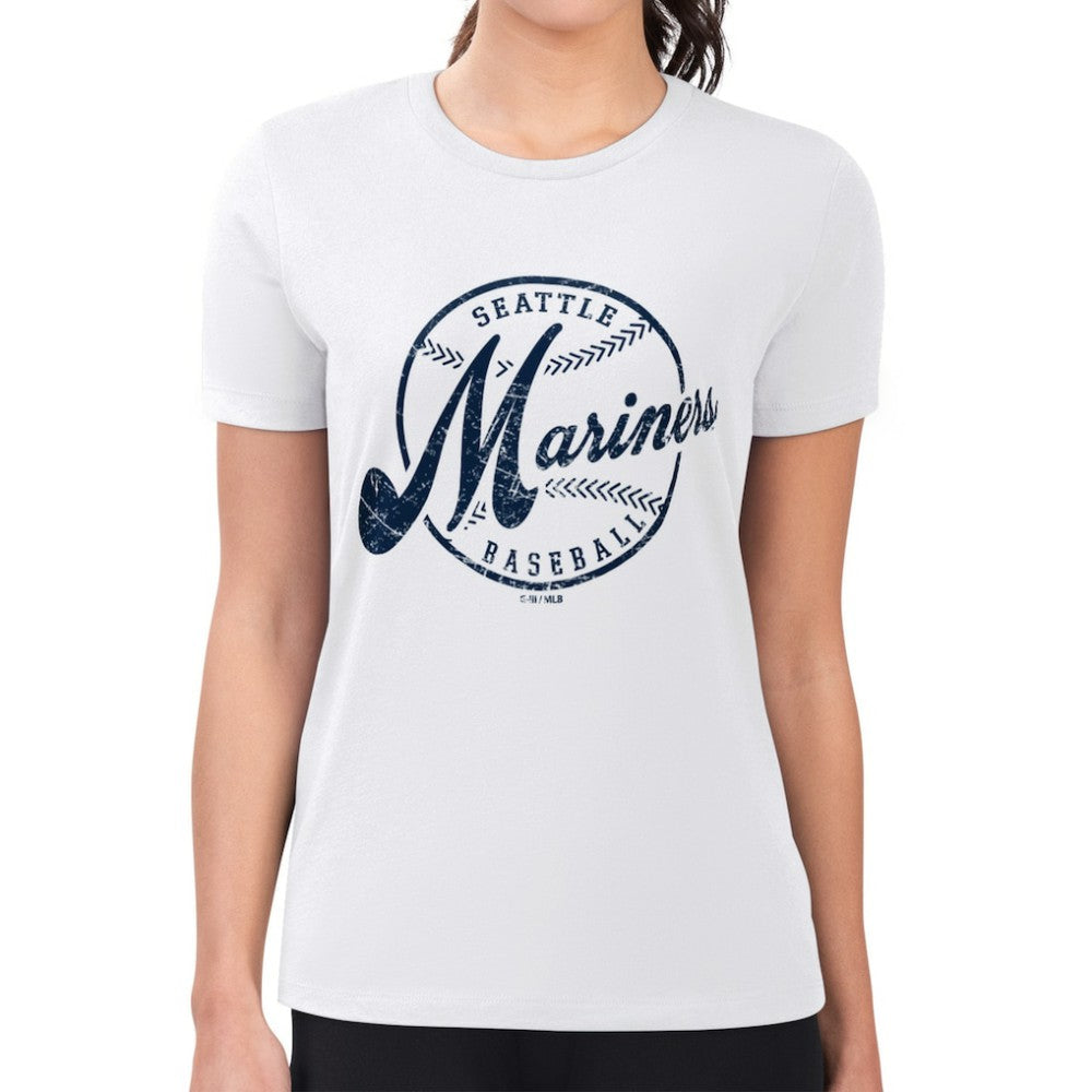 White Seattle Mariners G-III 4Her by Carl Banks Women's Super-Slim Fit Lightweight Distressed Baseball Team T-Shirt