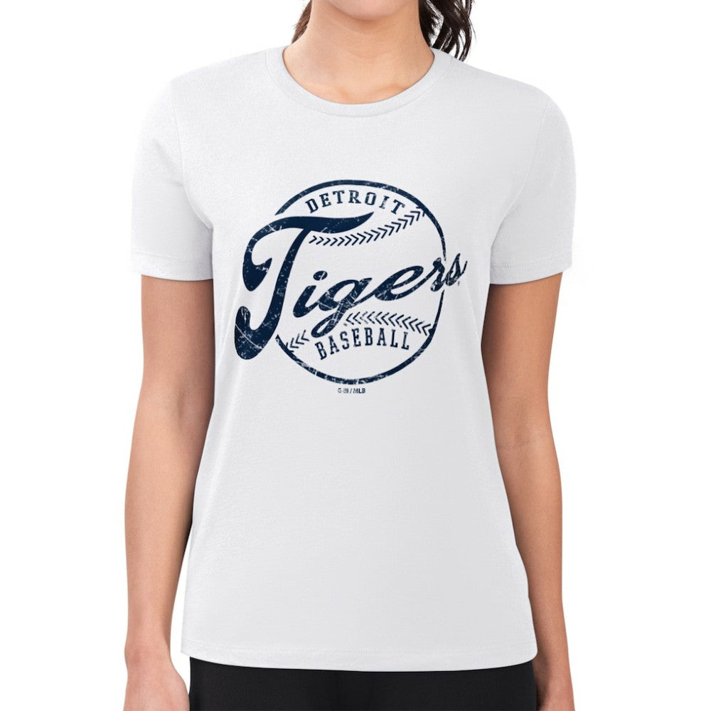 White Detroit Tigers G-III 4Her by Carl Banks Women's Super-Slim Fit Lightweight Distressed Baseball Team T-Shirt