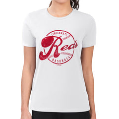 White Cincinnati Reds G-III 4Her by Carl Banks Women's Super-Slim Fit Lightweight Distressed Baseball Team T-Shirt