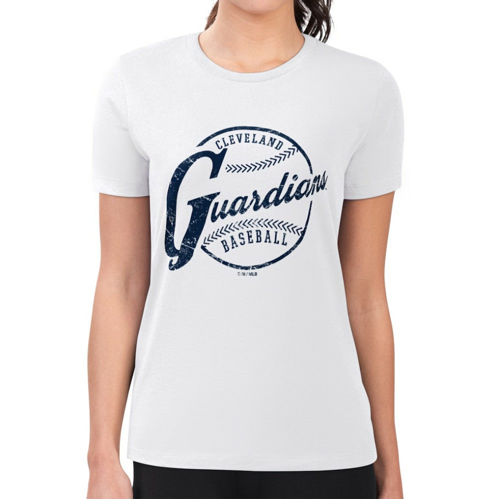 White Cleveland Guardians G-III 4Her by Carl Banks Women's Super-Slim Fit Lightweight Distressed Baseball Team T-Shirt