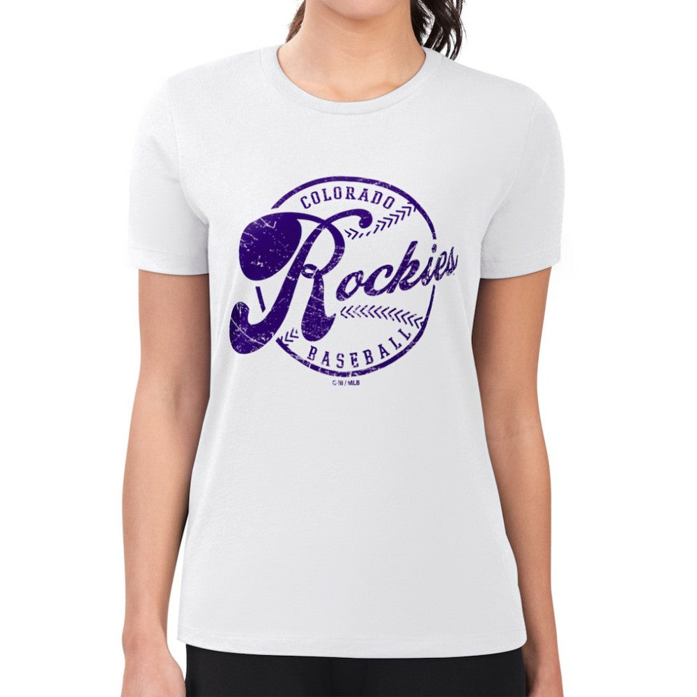 White Colorado Rockies G-III 4Her by Carl Banks Women's Super-Slim Fit Lightweight Distressed Baseball Team T-Shirt