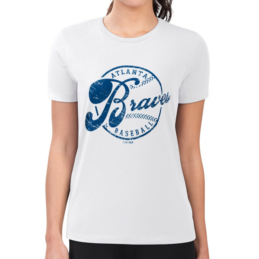 White Atlanta Braves G-III 4Her by Carl Banks Women's Super-Slim Fit Lightweight Distressed Baseball Team T-Shirt