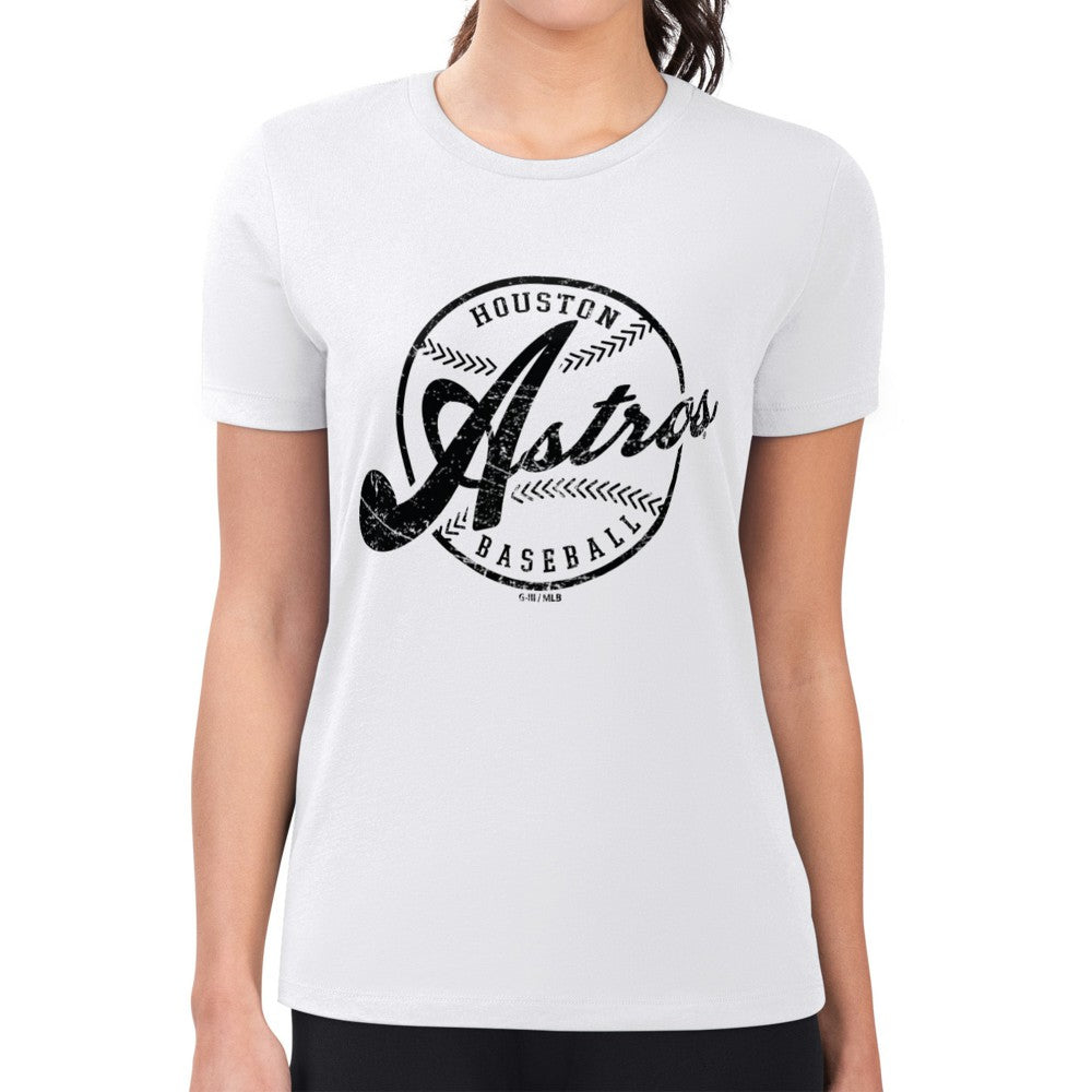White Houston Astros G-III 4Her by Carl Banks Women's Super-Slim Fit Lightweight Distressed Baseball Team T-Shirt