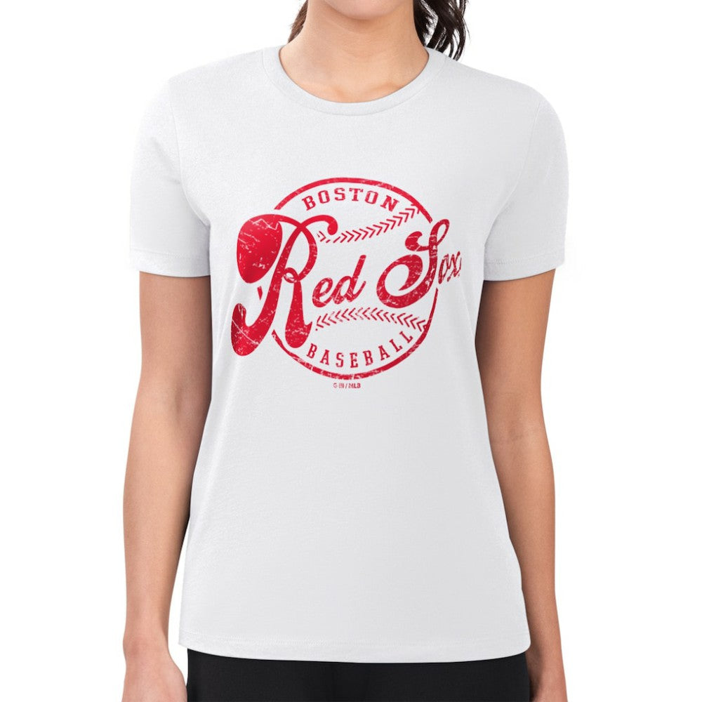 White Boston Red Sox G-III 4Her by Carl Banks Women's Super-Slim Fit Lightweight Distressed Baseball Team T-Shirt