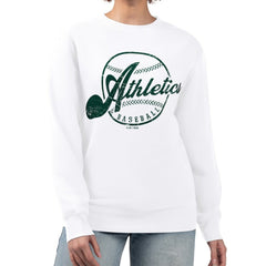White Athletics G-III 4Her by Carl Banks Women's Distressed Baseball Team Fleece Pullover Sweatshirt