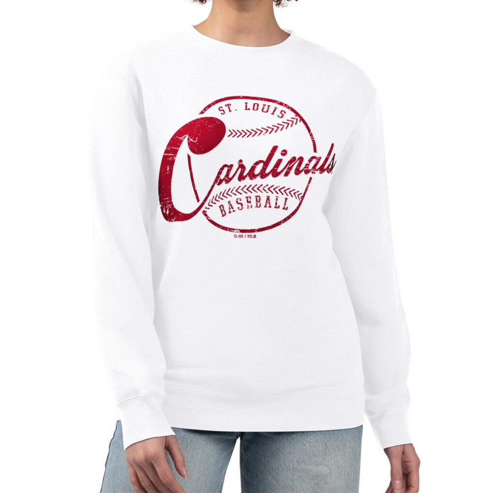 White St. Louis Cardinals G-III 4Her by Carl Banks Women's Distressed Baseball Team Fleece Pullover Sweatshirt