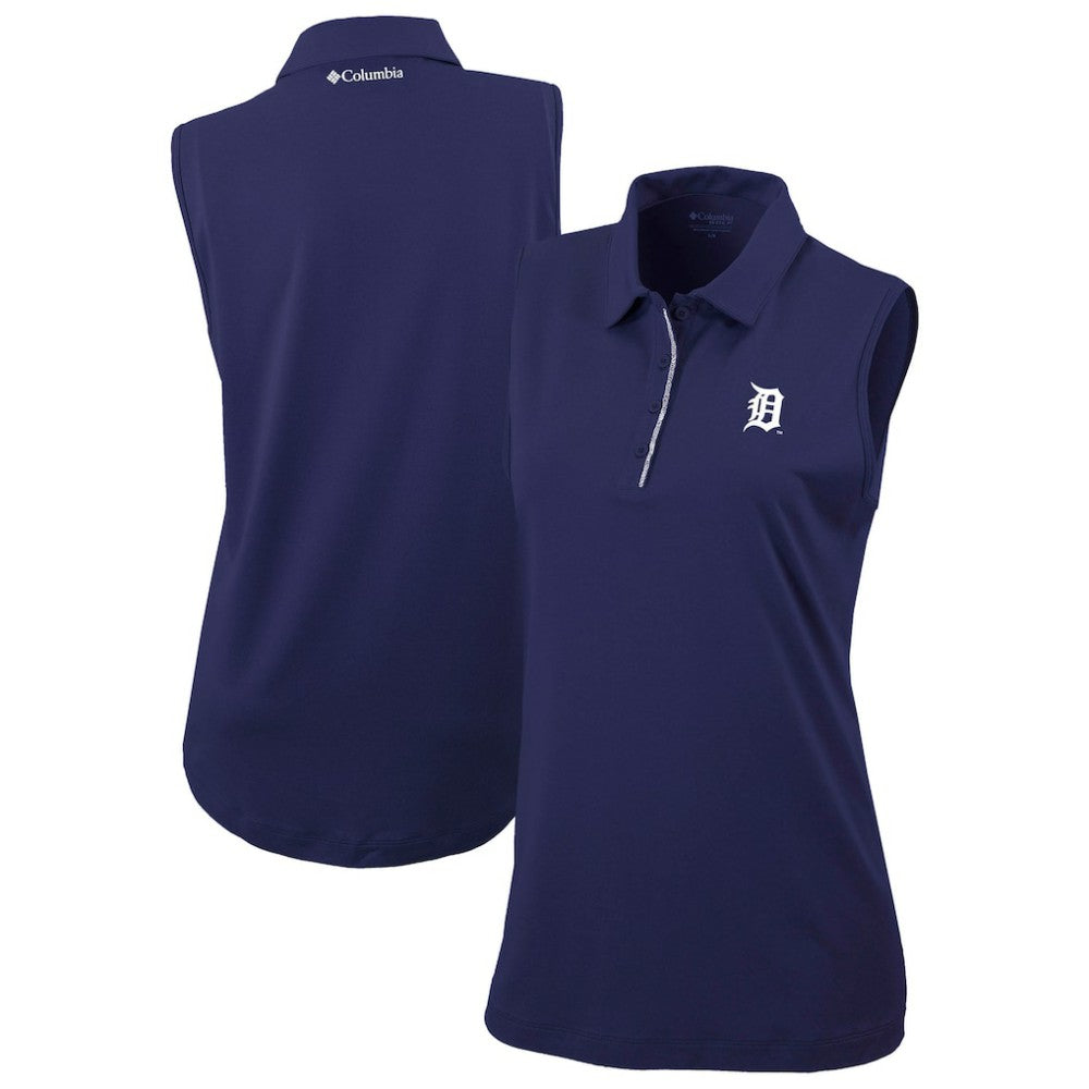 Navy Detroit Tigers Columbia Women's Tend The Ball Sleeveless Polo