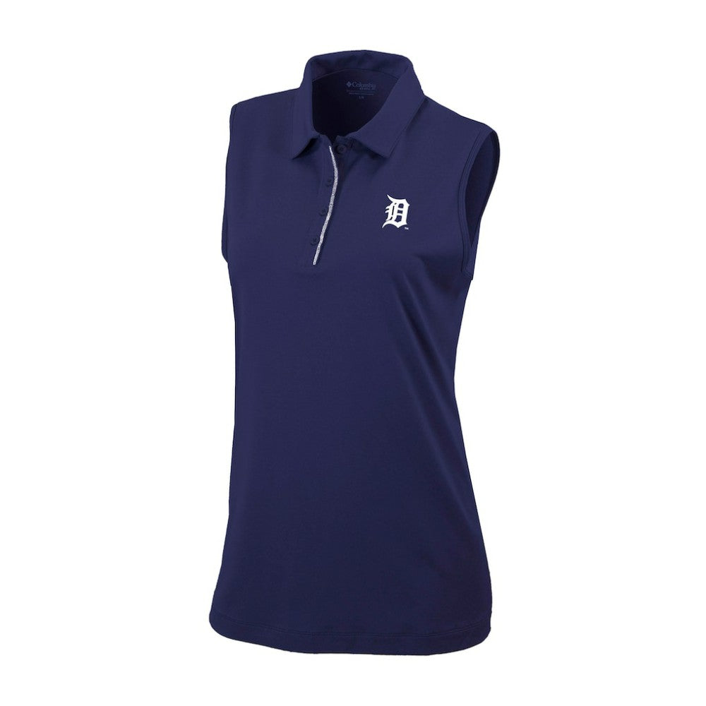 Navy Detroit Tigers Columbia Women's Tend The Ball Sleeveless Polo