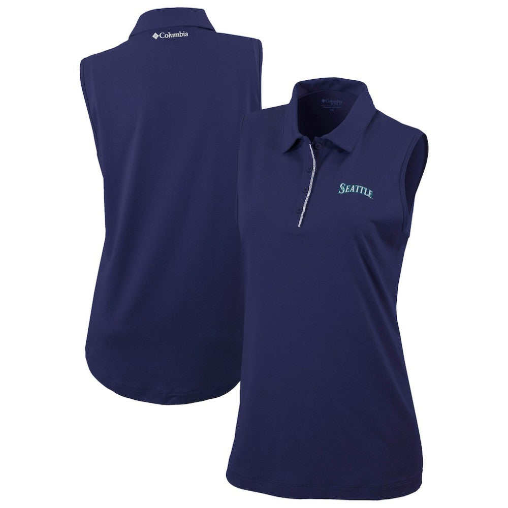 Navy Seattle Mariners Columbia Women's Tend The Ball Sleeveless Polo