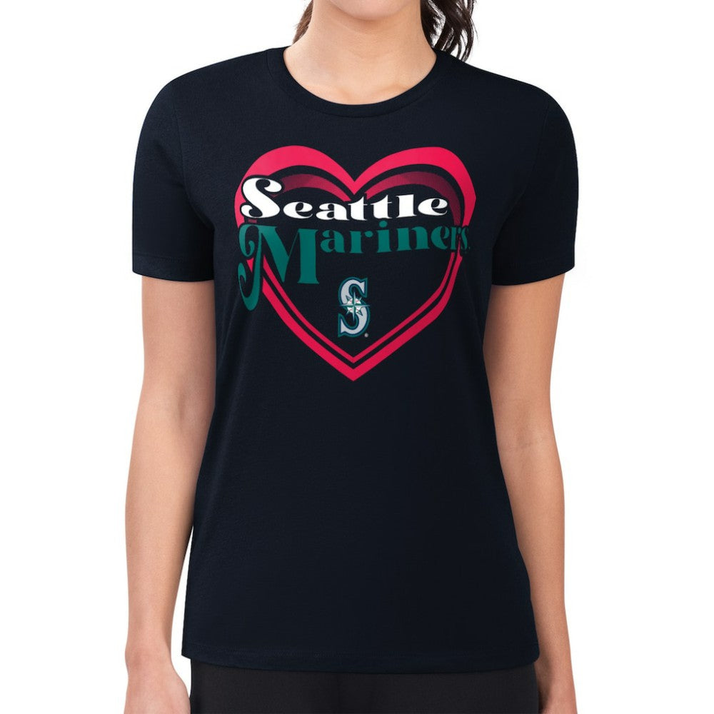 Navy Seattle Mariners G-III 4Her by Carl Banks Women's Super-Slim Fit Lightweight Double Heart T-Shirt