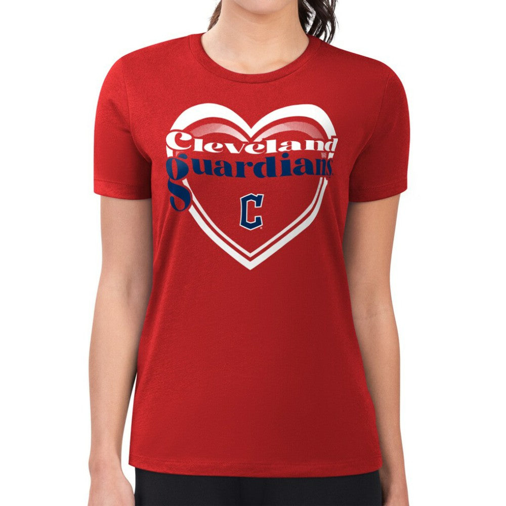 Red Cleveland Guardians G-III 4Her by Carl Banks Women's Super-Slim Fit Lightweight Double Heart T-Shirt