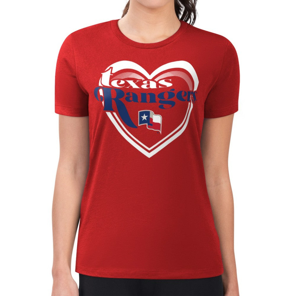 Red Texas Rangers G-III 4Her by Carl Banks Women's Super-Slim Fit Lightweight Double Heart T-Shirt