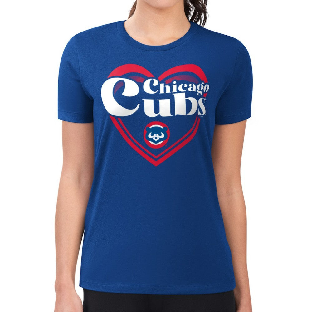 Royal Chicago Cubs G-III 4Her by Carl Banks Women's Super-Slim Fit Lightweight Double Heart T-Shirt