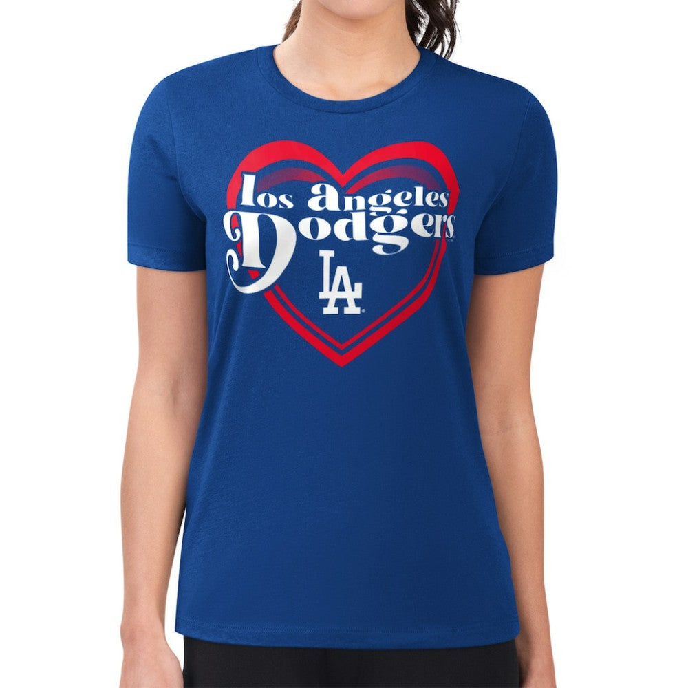 Royal Los Angeles Dodgers G-III 4Her by Carl Banks Women's Super-Slim Fit Lightweight Double Heart T-Shirt