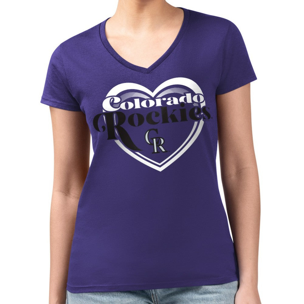 Purple Colorado Rockies G-III 4Her by Carl Banks Women's Super-Slim Fit Lightweight Double Heart V-Neck T-Shirt