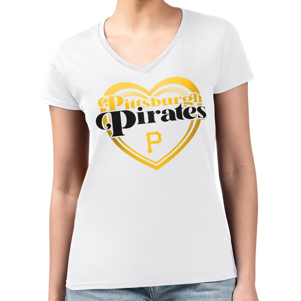 White Pittsburgh Pirates G-III 4Her by Carl Banks Women's Super-Slim Fit Lightweight Double Heart V-Neck T-Shirt