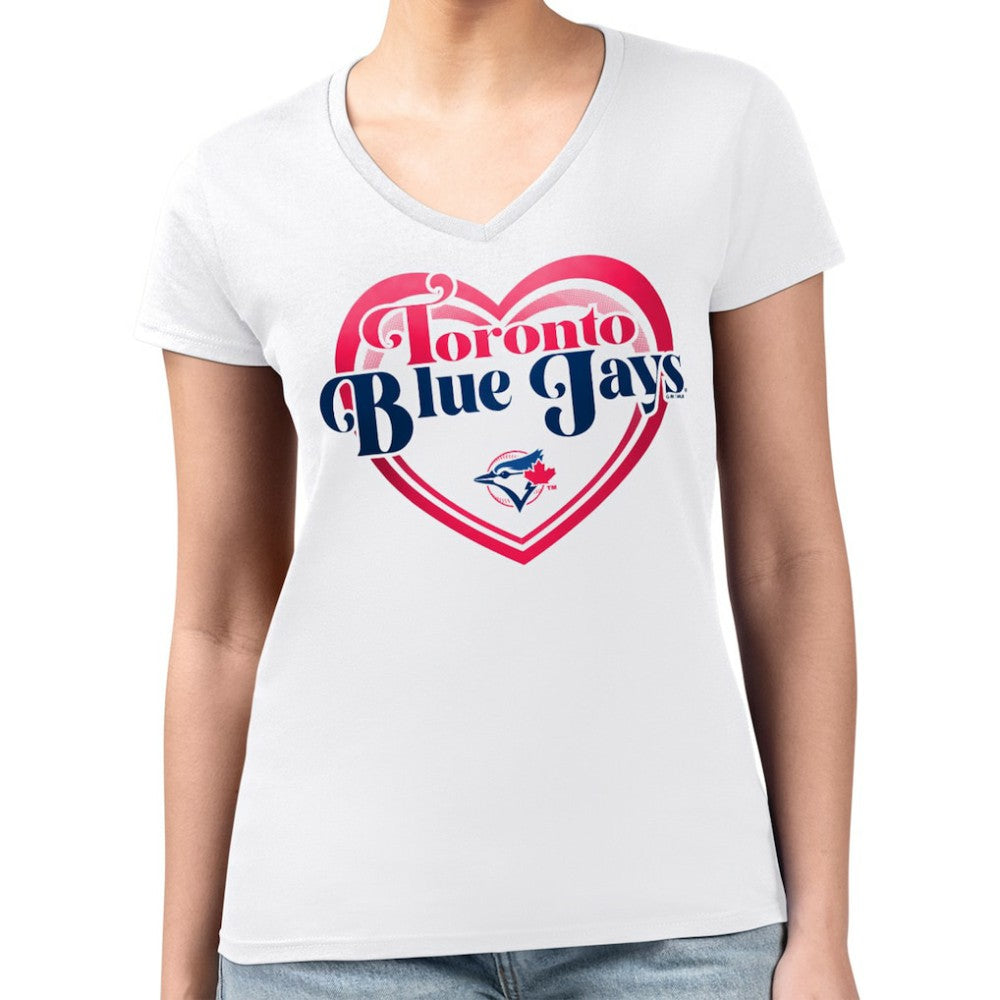 White Toronto Blue Jays G-III 4Her by Carl Banks Women's Super-Slim Fit Lightweight Double Heart V-Neck T-Shirt