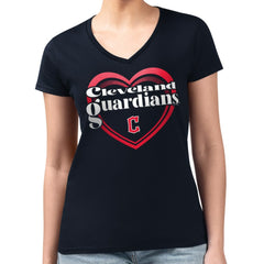 Navy Cleveland Guardians G-III 4Her by Carl Banks Women's Super-Slim Fit Lightweight Double Heart V-Neck T-Shirt