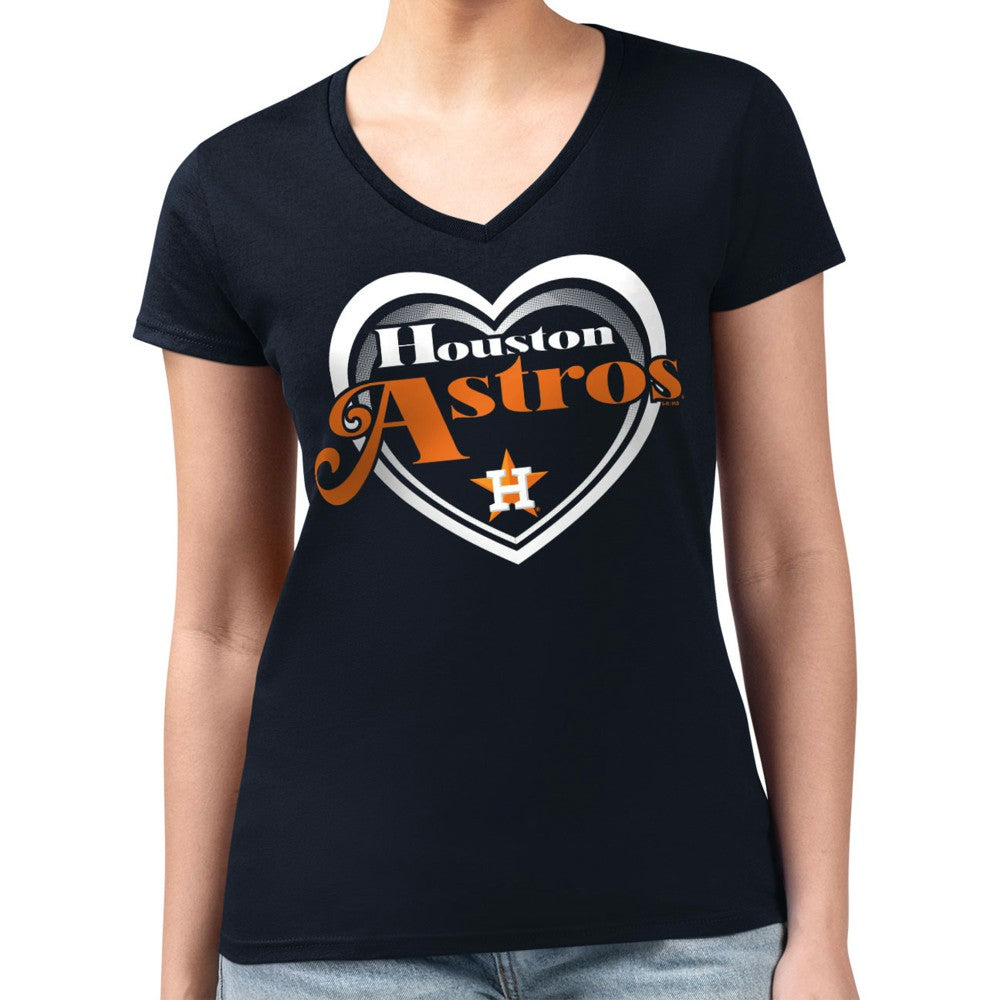Navy Houston Astros G-III 4Her by Carl Banks Women's Super-Slim Fit Lightweight Double Heart V-Neck T-Shirt