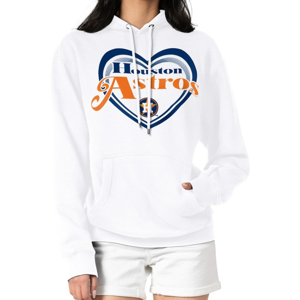White Houston Astros G-III 4Her by Carl Banks Women's Double Heart Fleece Pullover Hoodie