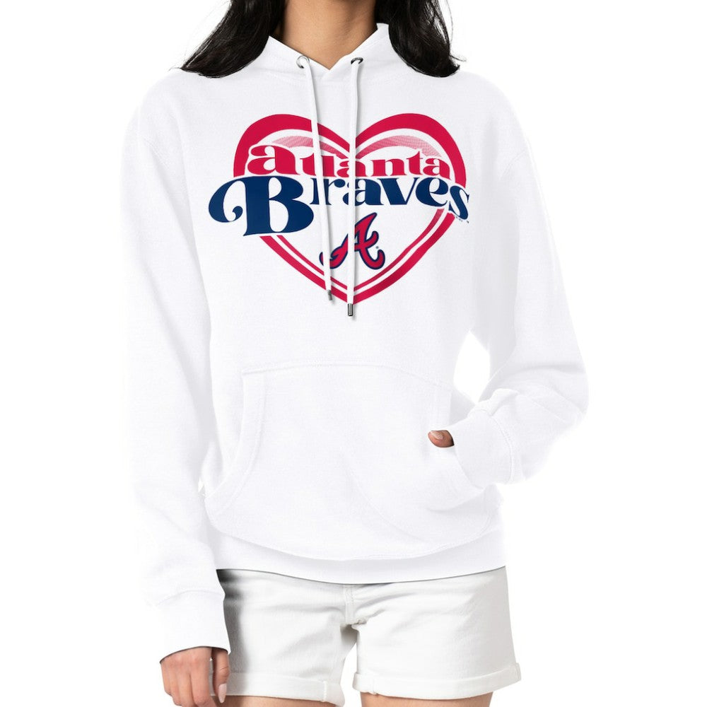 White Atlanta Braves G-III 4Her by Carl Banks Women's Double Heart Fleece Pullover Hoodie