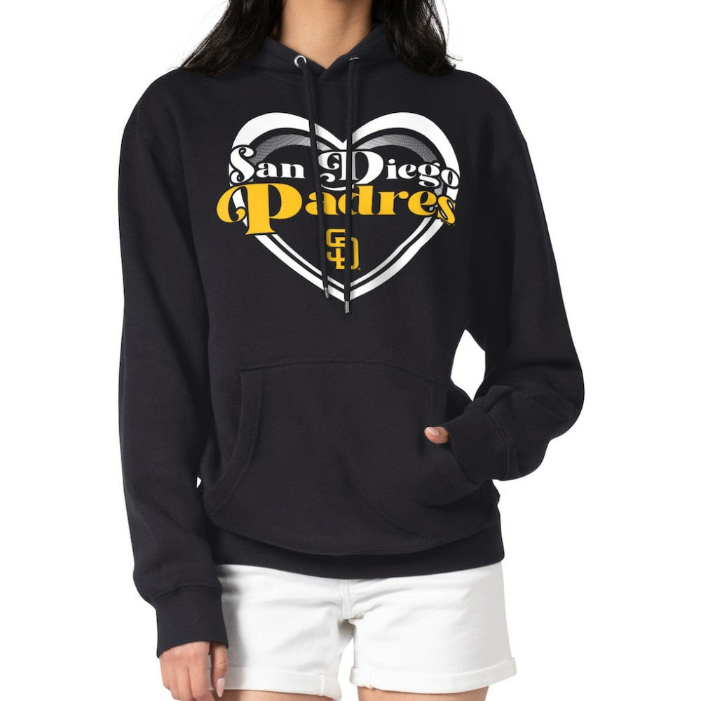 Black San Diego Padres G-III 4Her by Carl Banks Women's Double Heart Fleece Pullover Hoodie